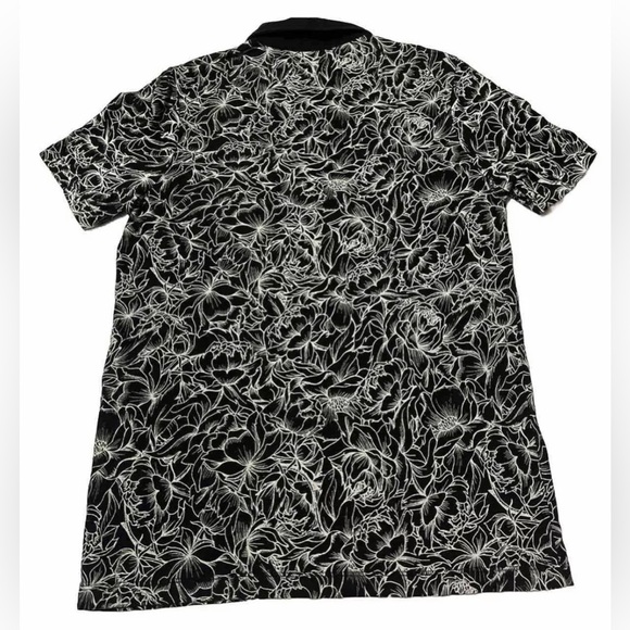 DKNY Floral Dark Blue White Short Sleeve Collared Polo Shirt Mens Extra Small - Picture 3 of 3
